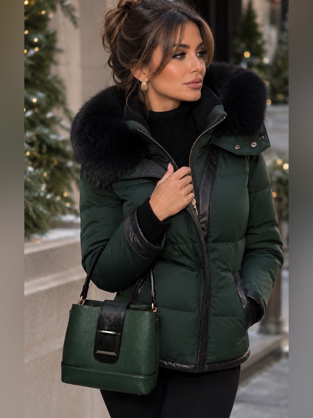 Classic Green and Black Women's Top-Handle Bag